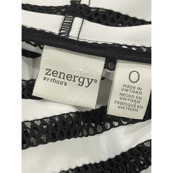 Zenergy By Chicos Neema Mesh Black White Striped Hooded Jacket Size 0 - Picture 3 of 5